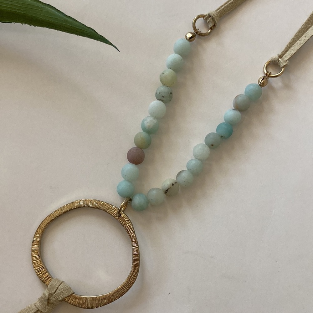 Long Faux Suede, Bead & Tassel Necklace - Picture 3 of 9